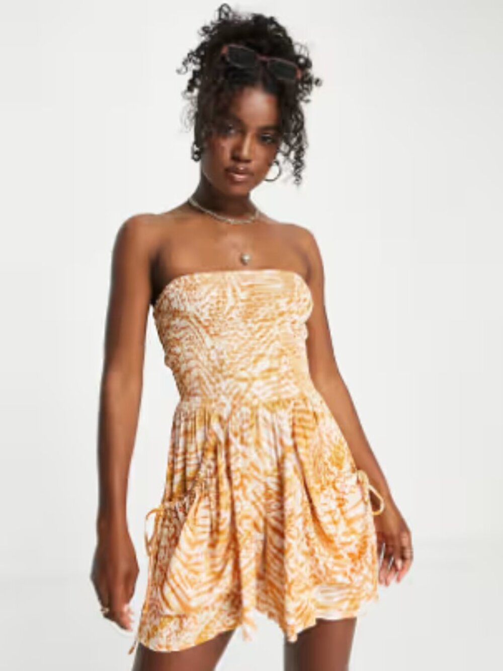 ASOS Design Crinkle Rayon Strapless Romper
